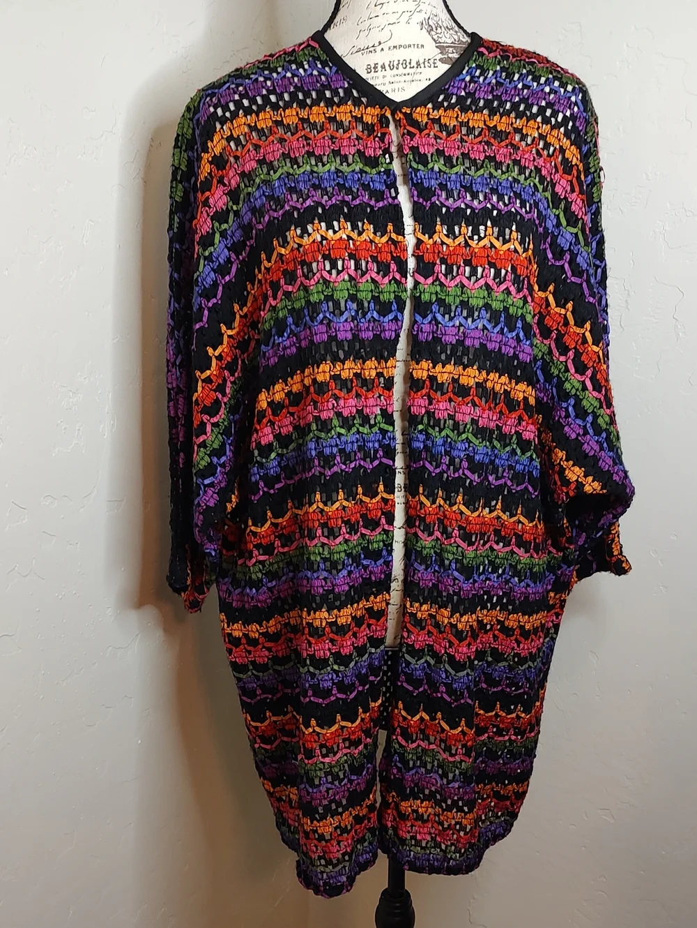 Oscar de la Renta Rare Vintage RainbowRibbon Crochet Cardigan Sweater/Duster 2X